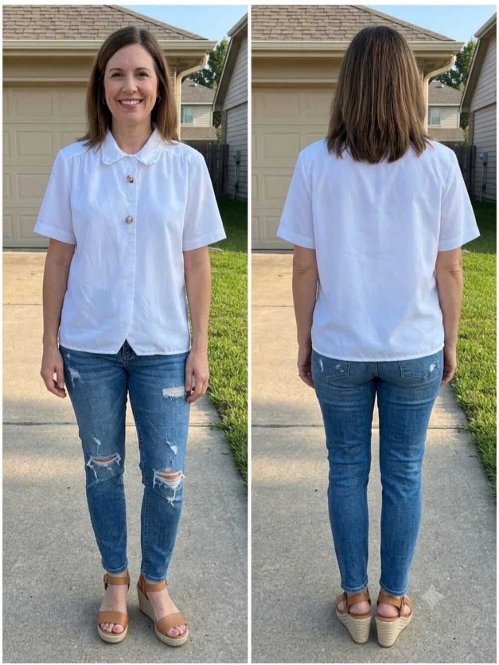Vintage 80s Joanna Ribbon Rose White Blouse 14 Embroidered Collar Button Up Top